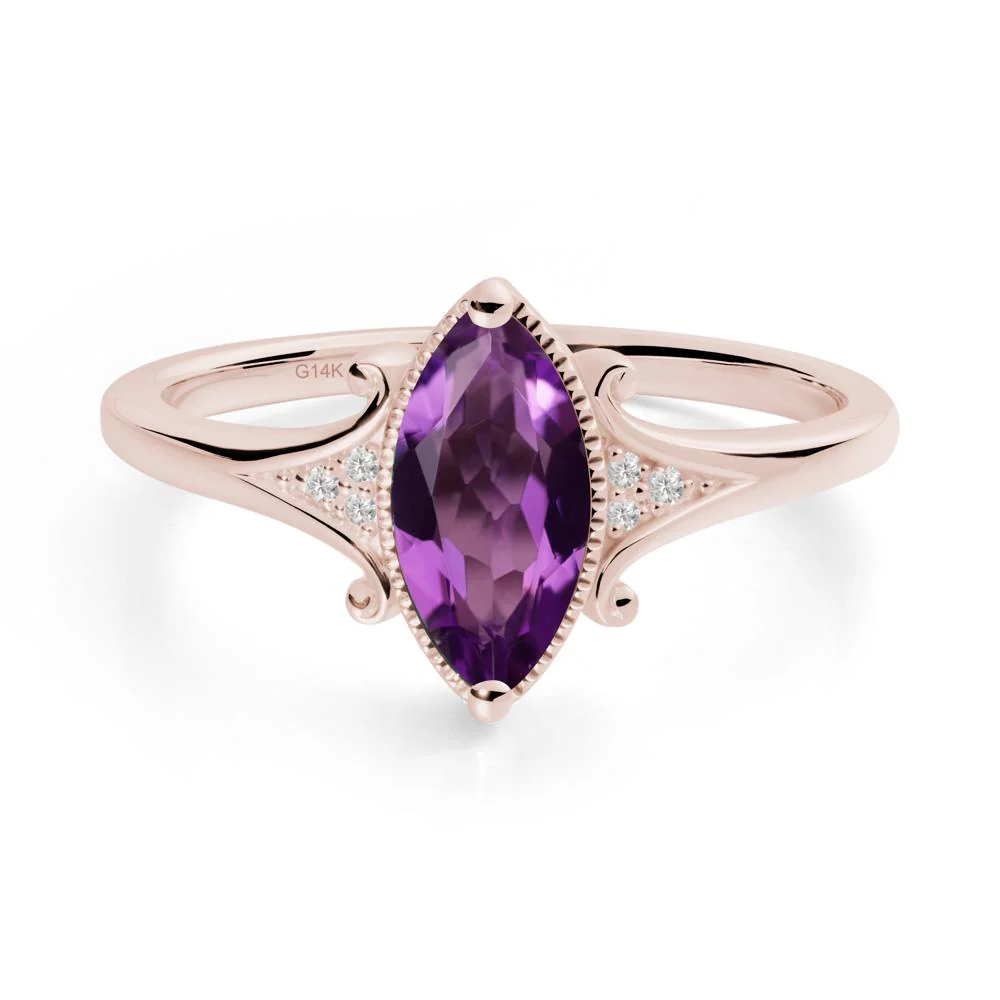 Marquise Amethyst Milgrain Halo Ring - Image 5