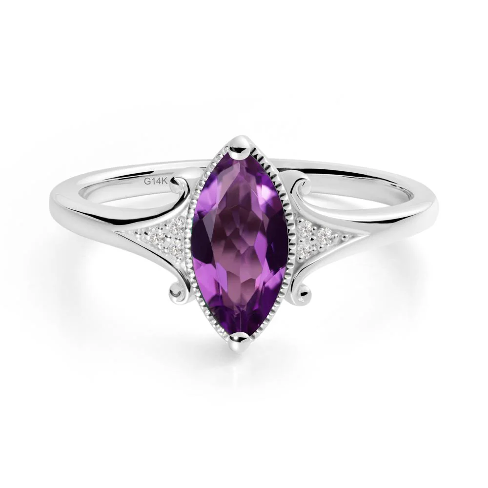 Marquise Amethyst Milgrain Halo Ring - Image 6