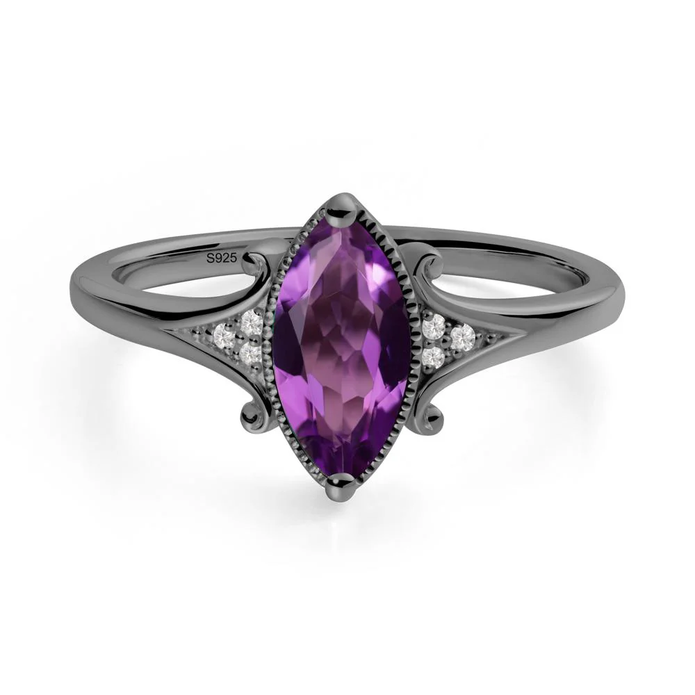 Marquise Amethyst Milgrain Halo Ring - Image 8