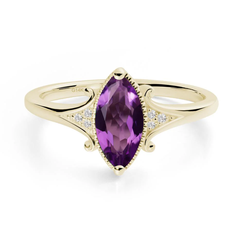 Marquise Amethyst Milgrain Halo Ring - Image 9