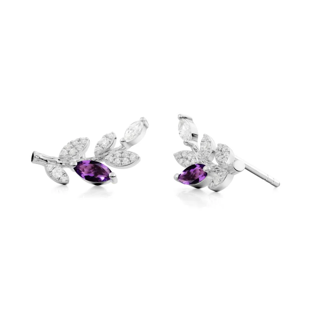 Marquise Amethyst Vine Leaf  Earrings - Image 2