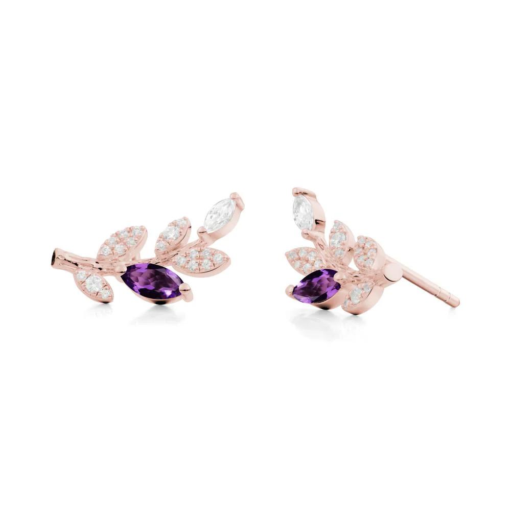 Marquise Amethyst Vine Leaf  Earrings - Image 5