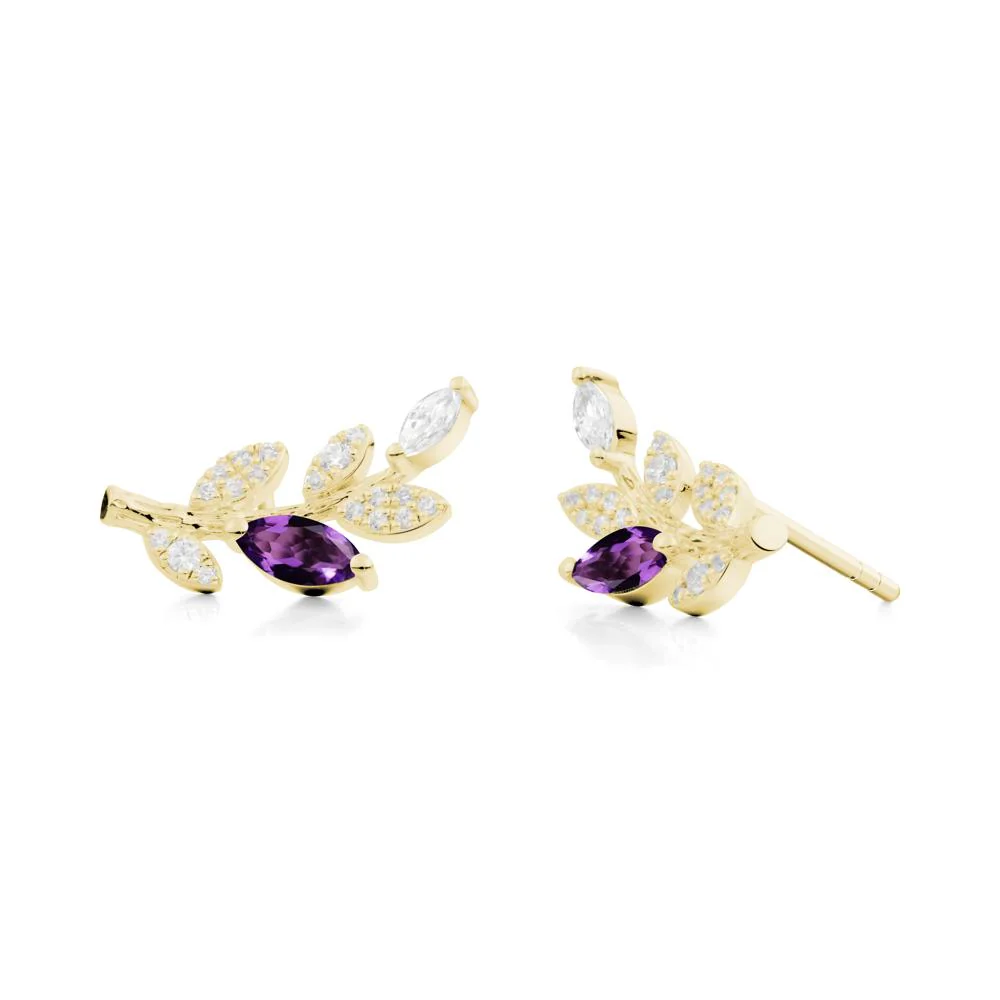 Marquise Amethyst Vine Leaf  Earrings - Image 8