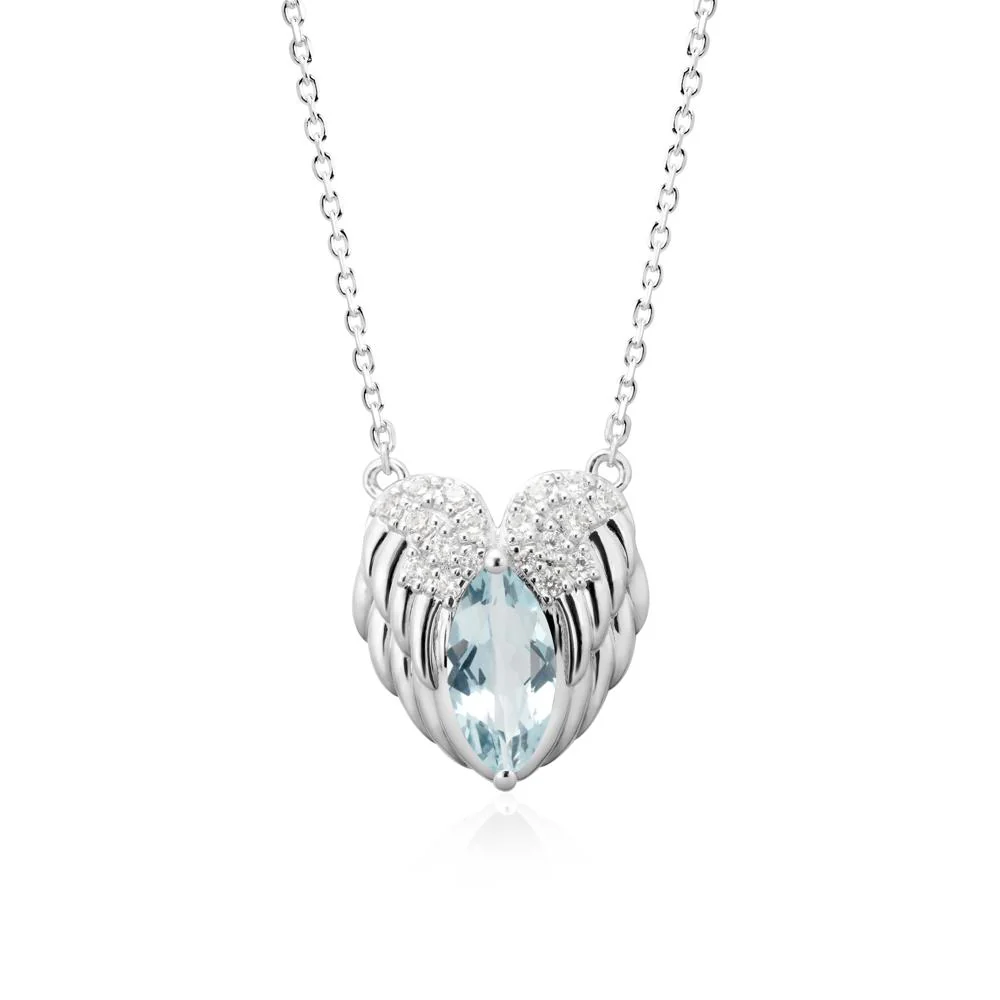 Marquise Aquamarine Angel Wings Heart Pendant