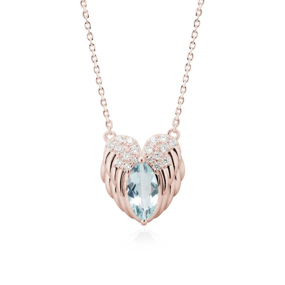 Marquise Aquamarine Angel Wings Heart Pendant - Image 2
