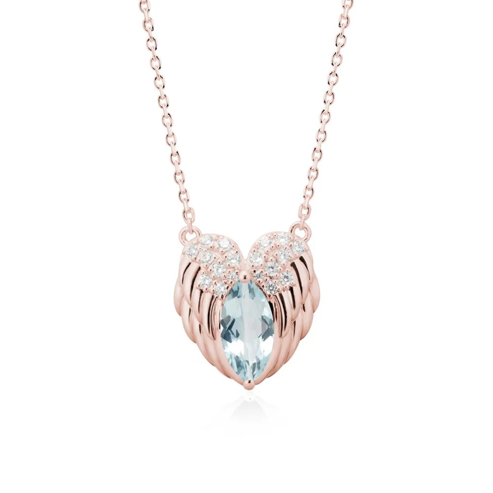 Marquise Aquamarine Angel Wings Heart Pendant - Image 5