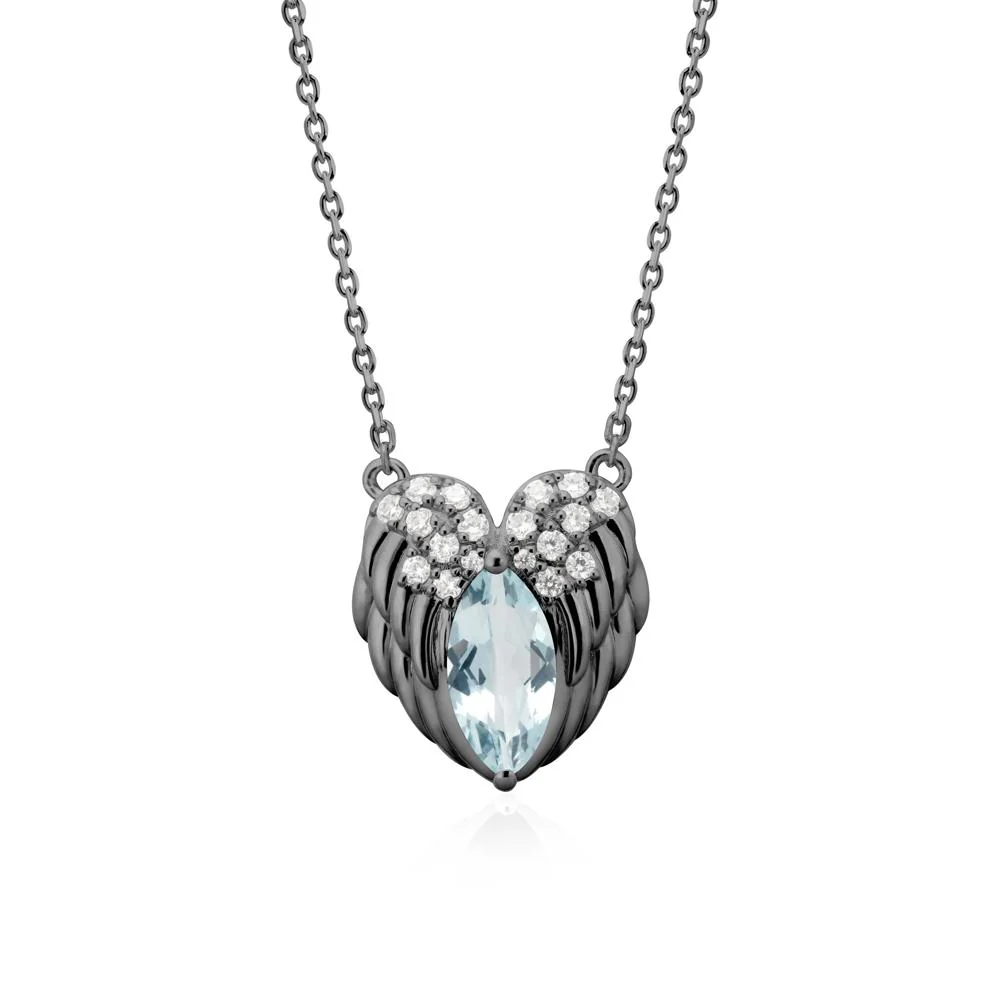 Marquise Aquamarine Angel Wings Heart Pendant - Image 8