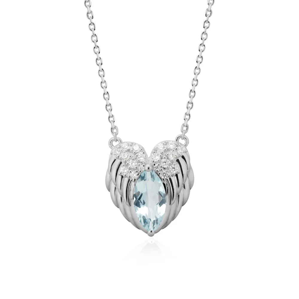 Marquise Aquamarine Angel Wings Heart Pendant - Image 9