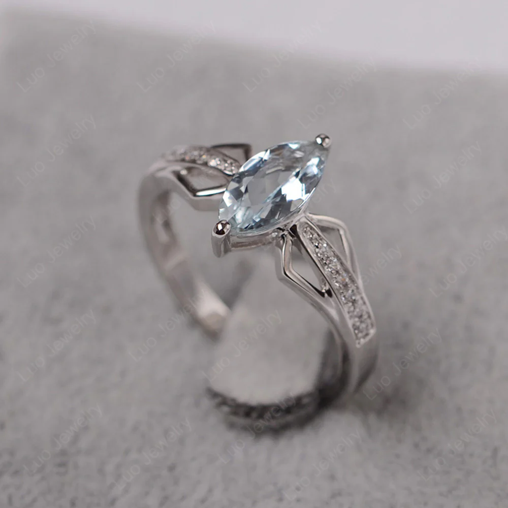 Marquise Aquamarine Engagement Ring - Image 2