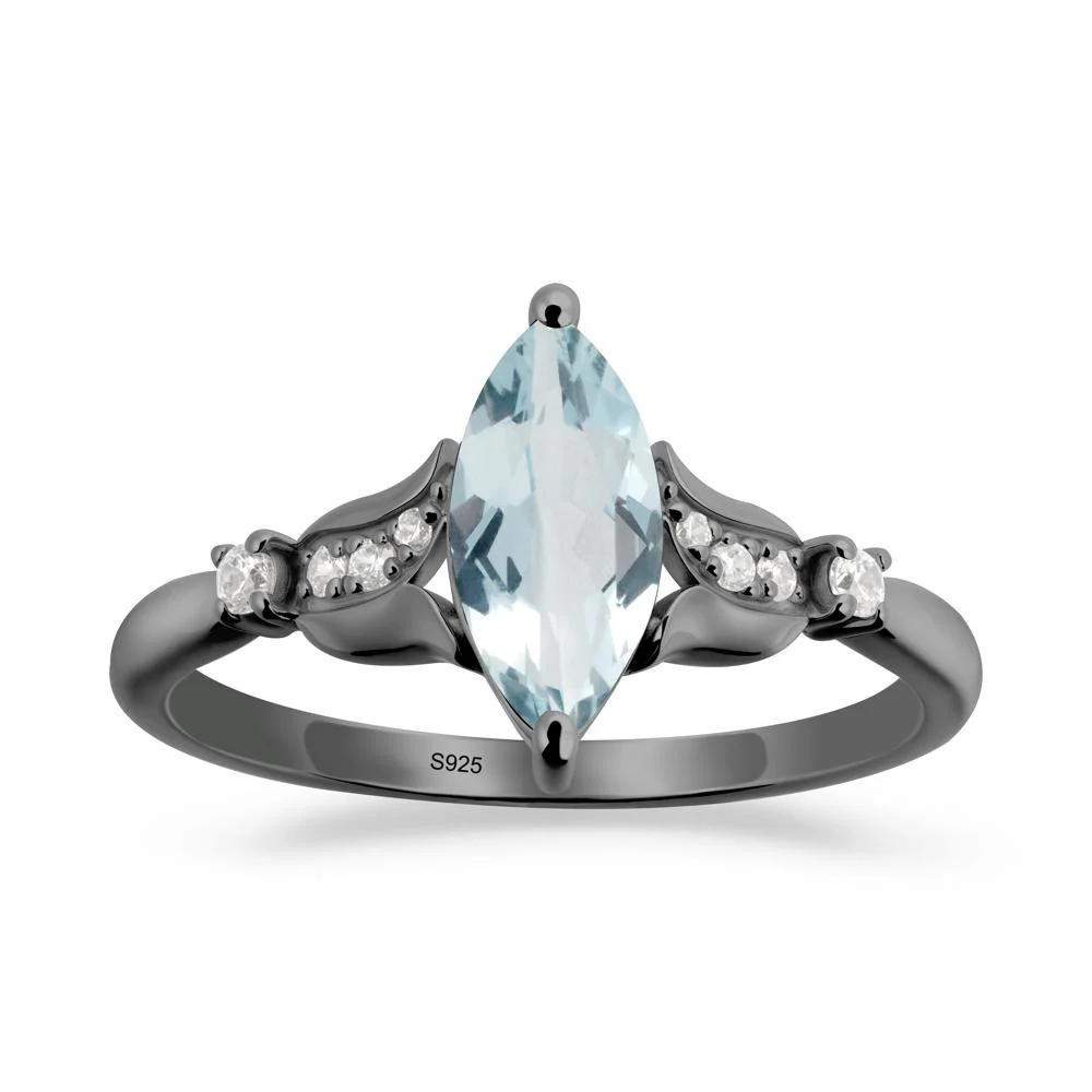 Marquise Aquamarine Floral Engagement Ring