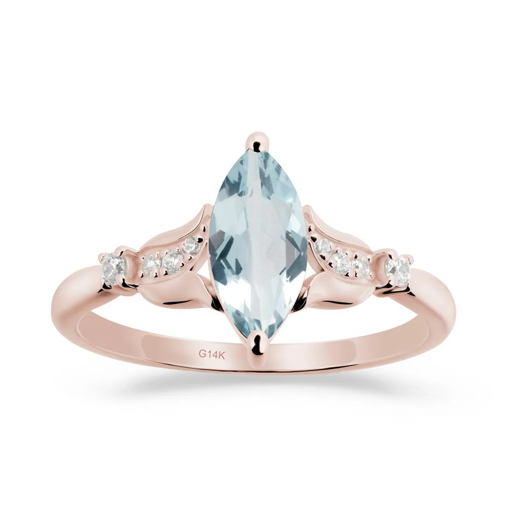 Marquise Aquamarine Floral Engagement Ring - Image 6