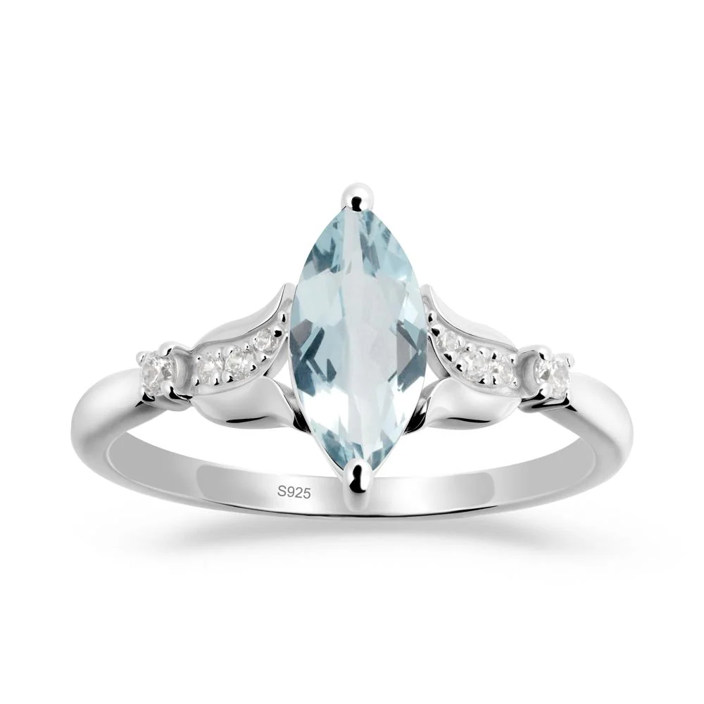 Marquise Aquamarine Floral Engagement Ring - Image 8