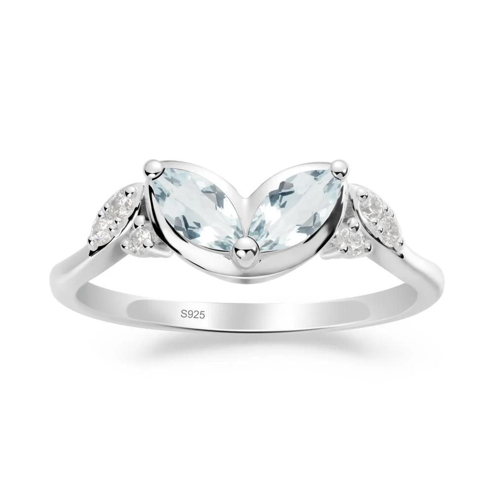 Marquise Aquamarine Leaf Ring - Image 2