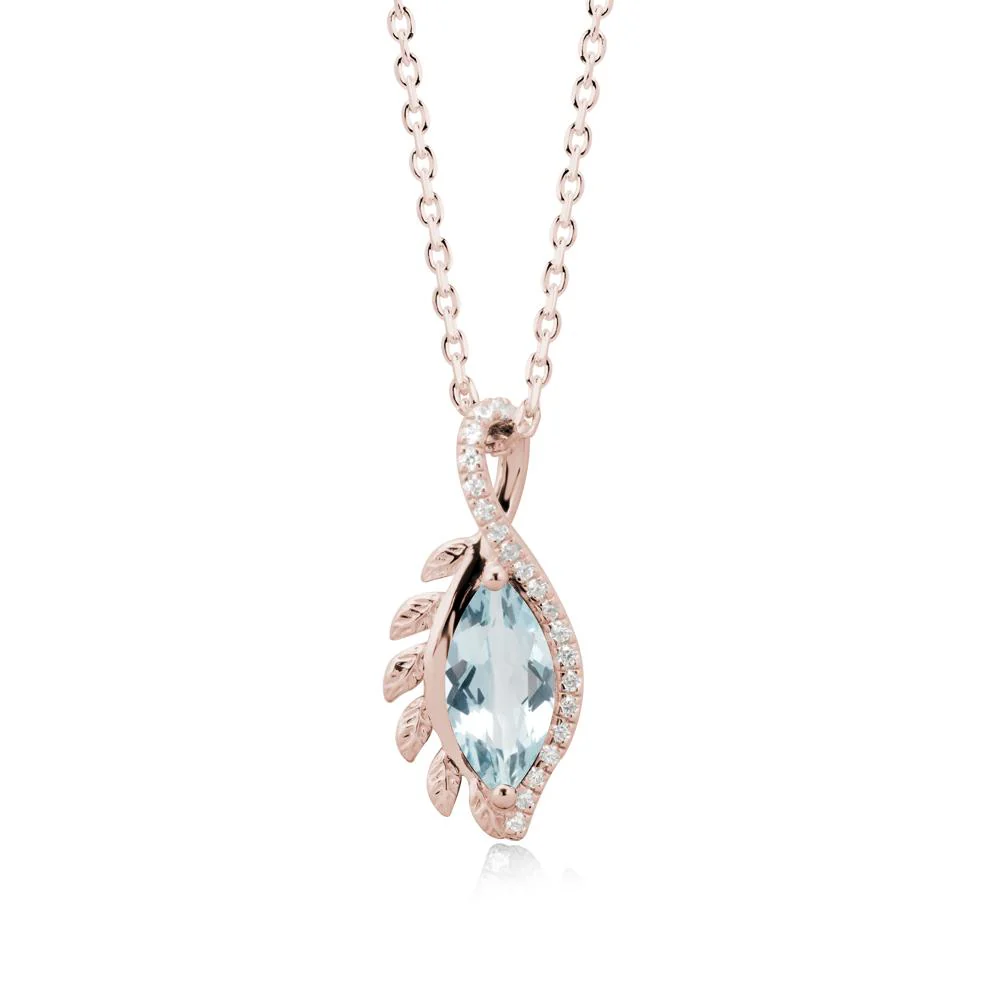 Marquise Aquamarine Leaf Vine Pendant Necklace - Image 2