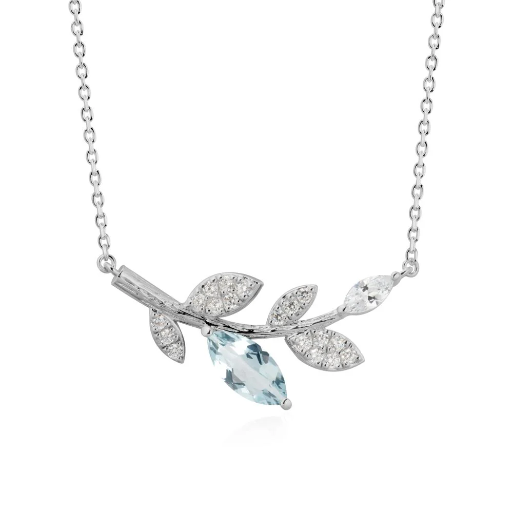 Marquise Aquamarine Vine Leaf Necklace