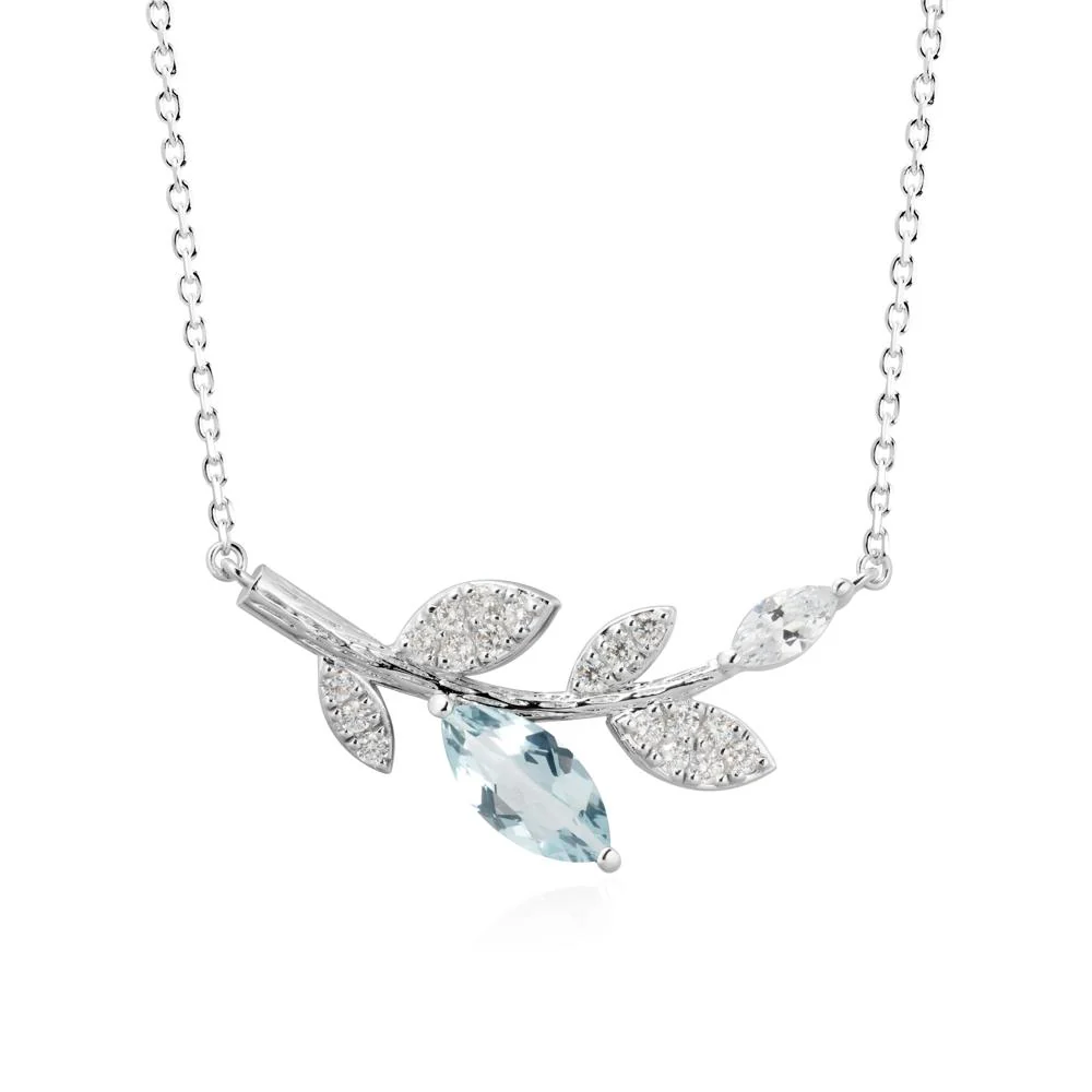 Marquise Aquamarine Vine Leaf Necklace - Image 3