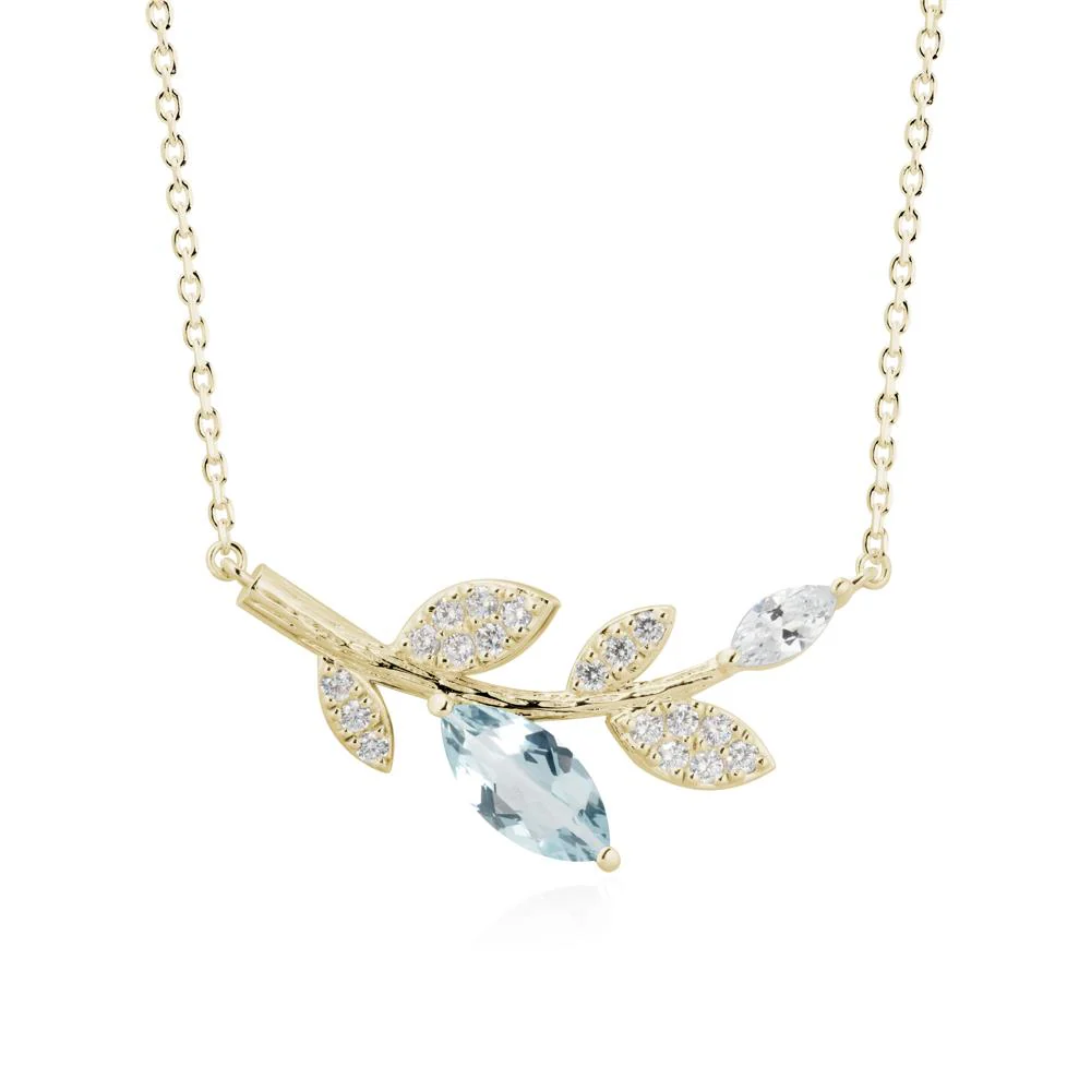 Marquise Aquamarine Vine Leaf Necklace - Image 4
