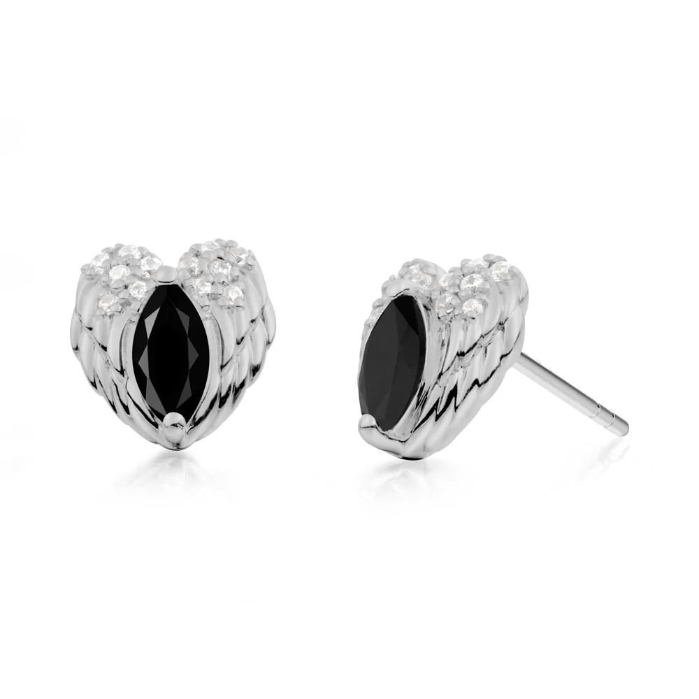 Marquise Black Spinel Angel Wings Heart Stud Earrings - Image 2
