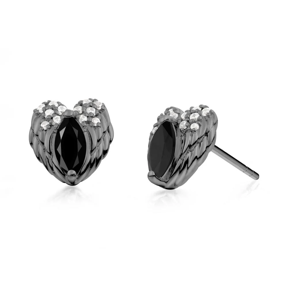 Marquise Black Spinel Angel Wings Heart Stud Earrings - Image 3