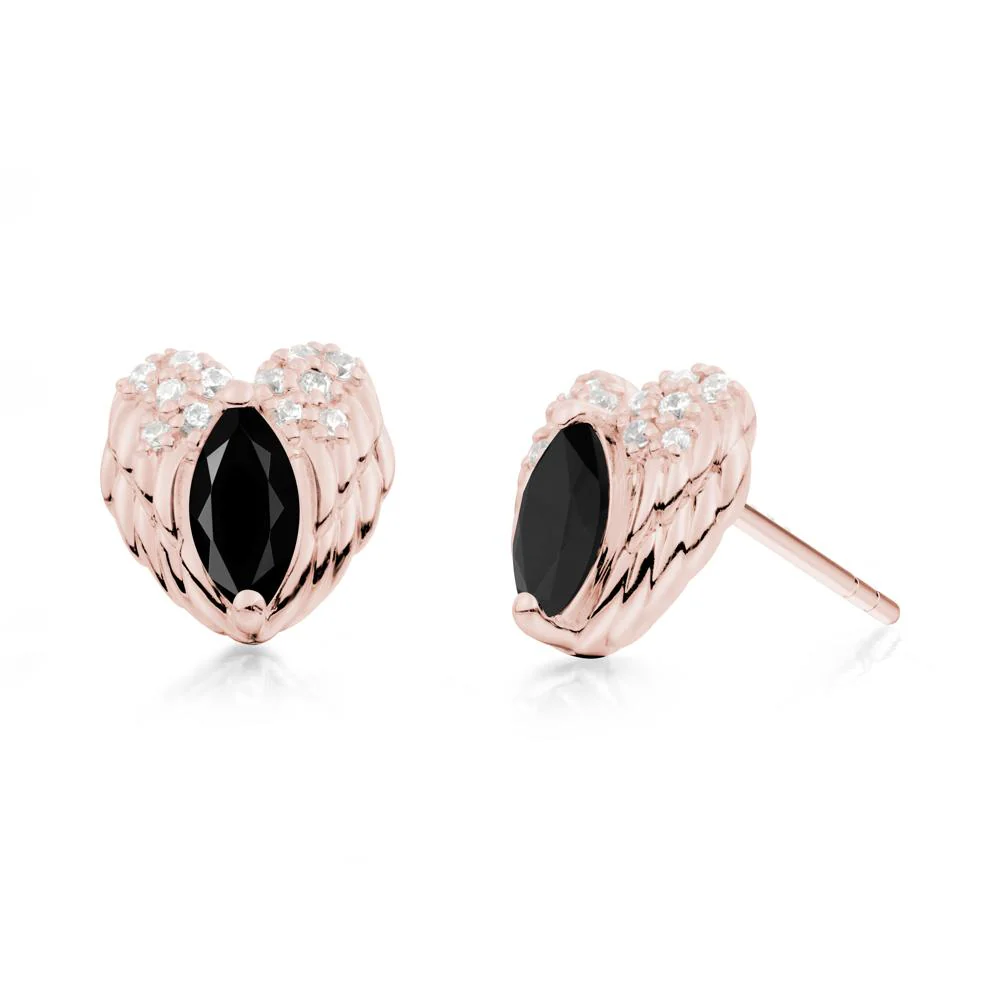 Marquise Black Spinel Angel Wings Heart Stud Earrings - Image 5