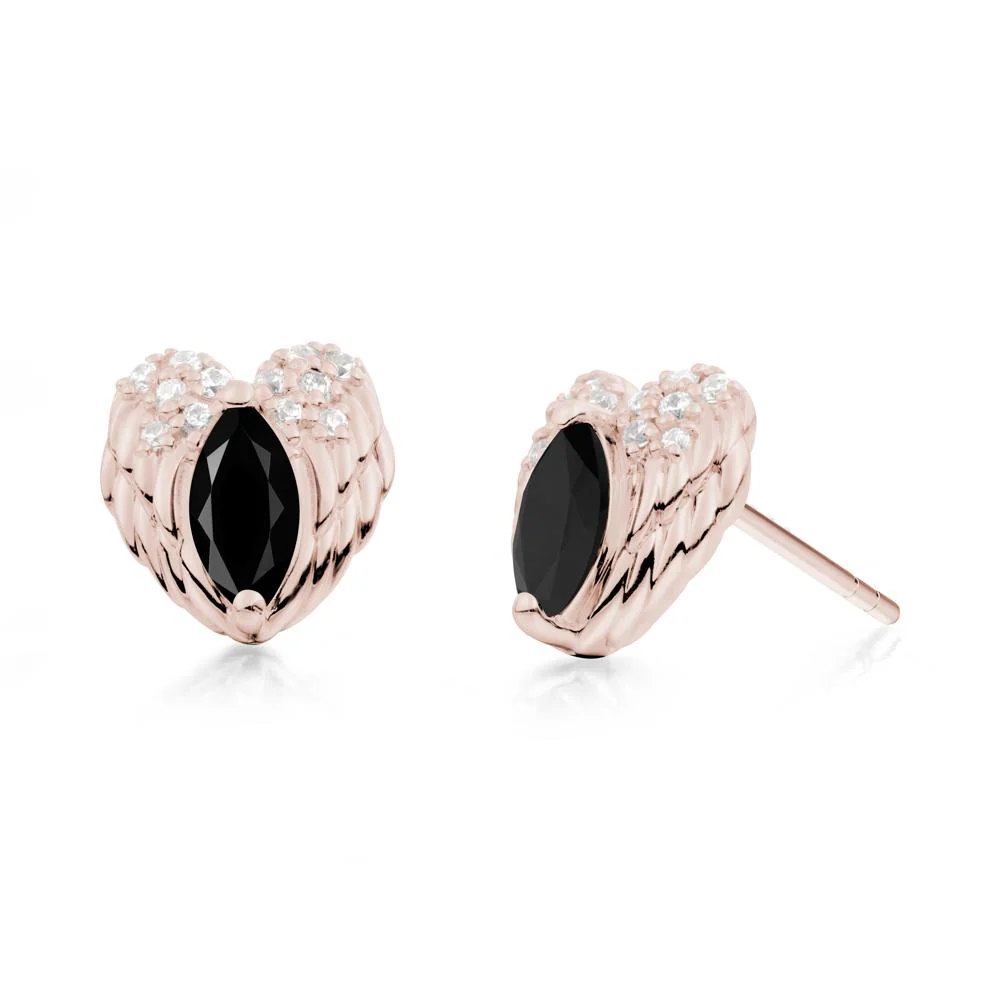 Marquise Black Spinel Angel Wings Heart Stud Earrings - Image 9