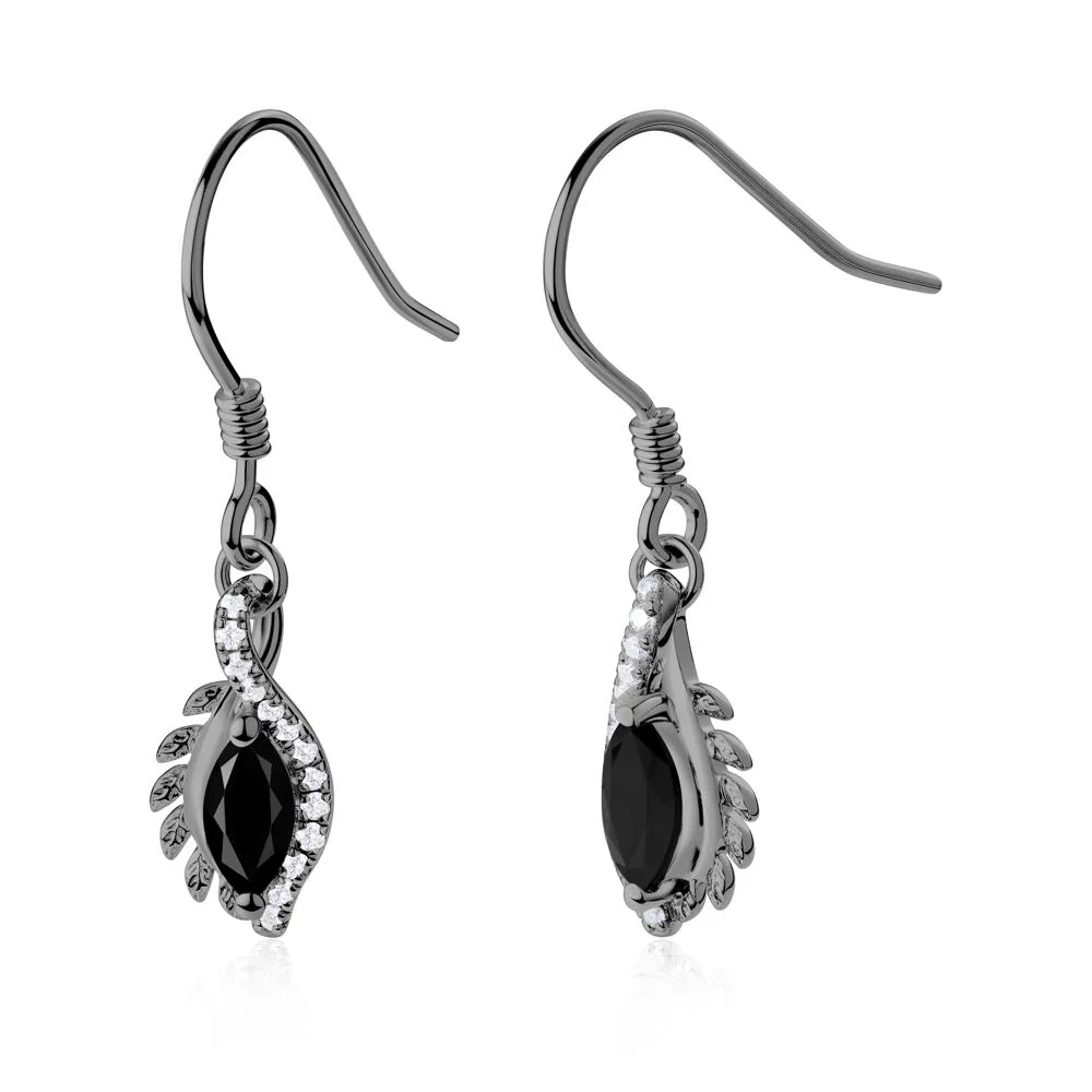 Marquise Black Spinel Fish Hook Earrings - Image 3