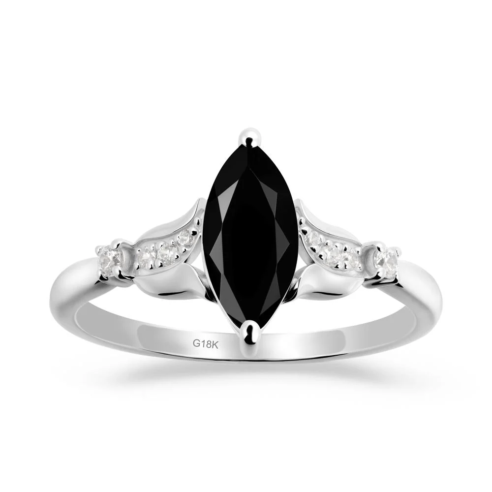 Marquise Black Spinel Floral Engagement Ring - Image 3