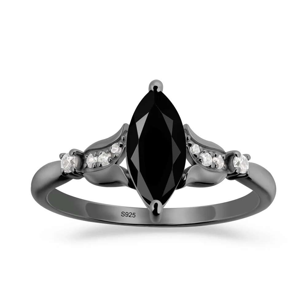 Marquise Black Spinel Floral Engagement Ring - Image 8