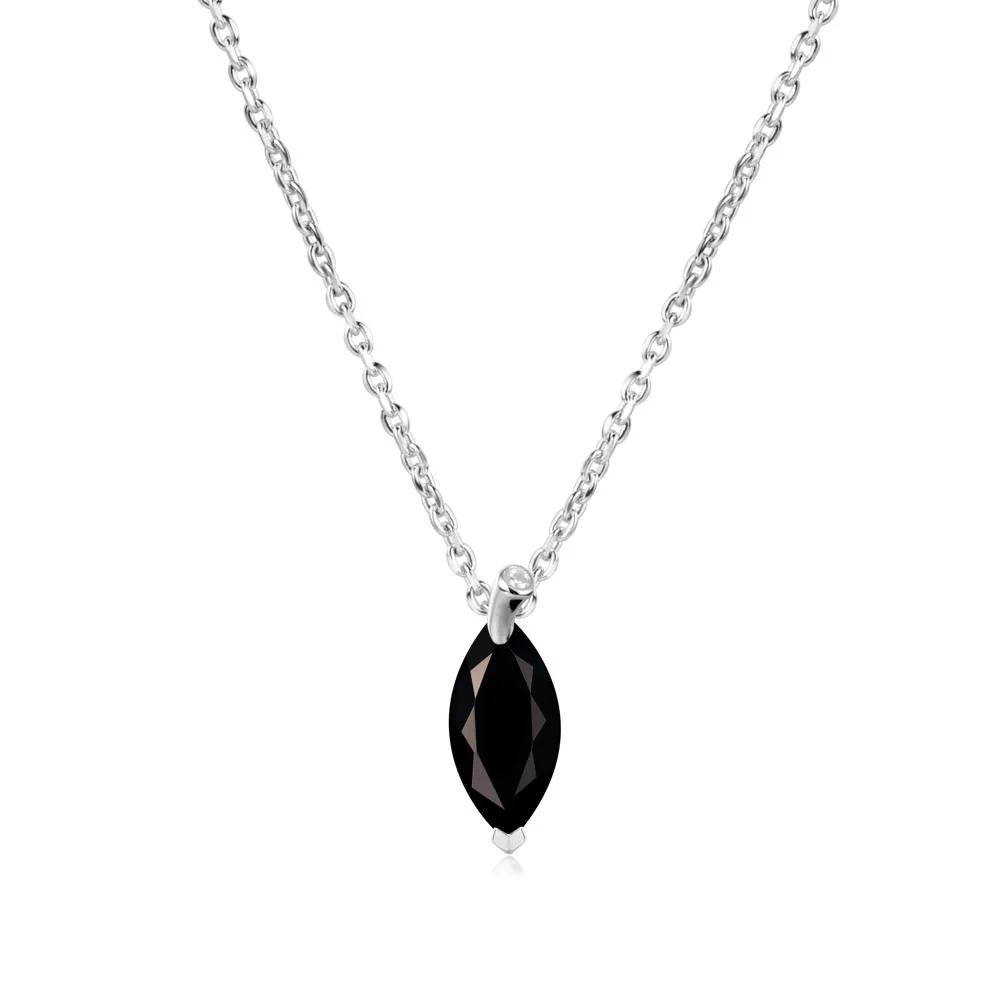 Marquise Black Spinel Leaf Necklace - Image 3