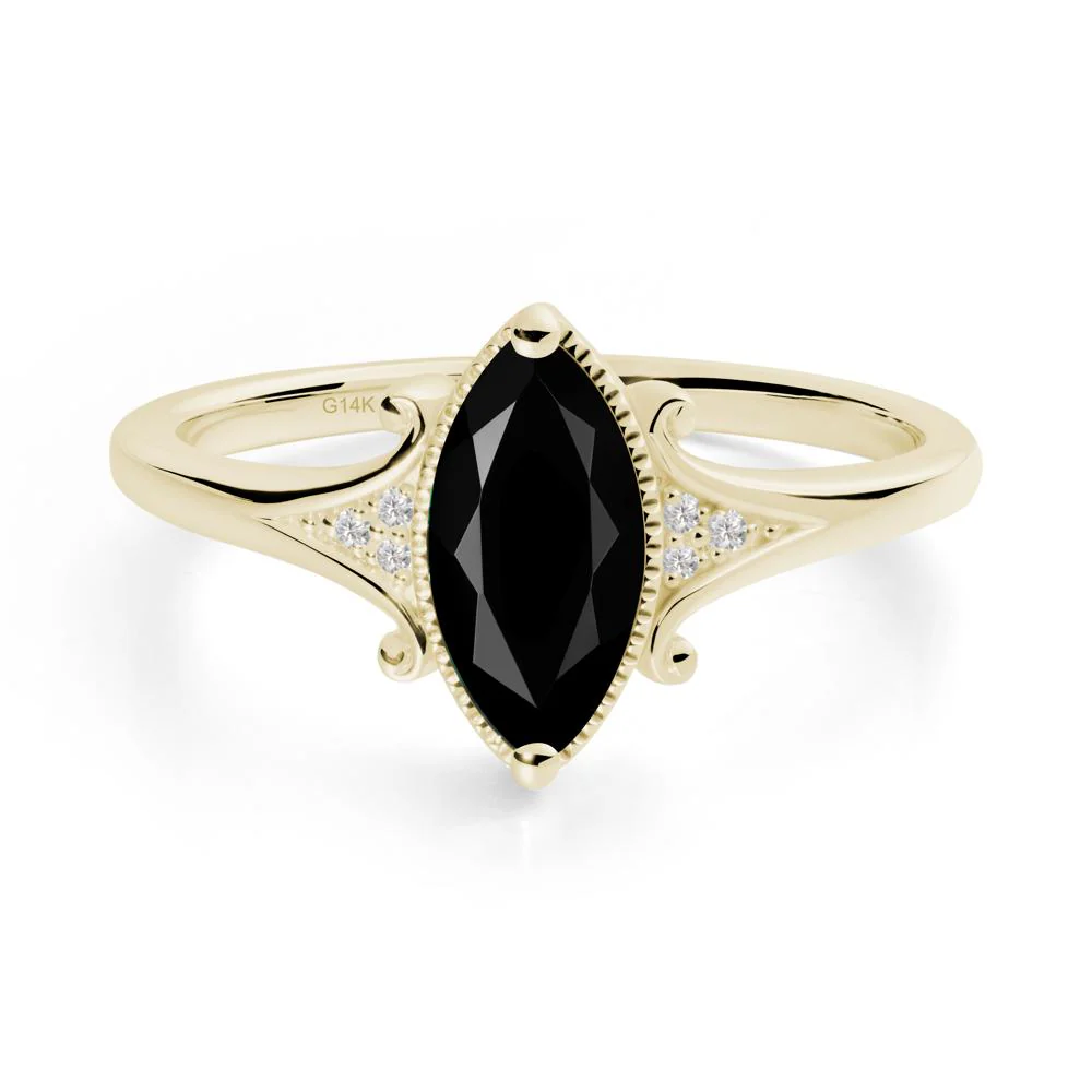 Marquise Black Spinel Milgrain Halo Ring