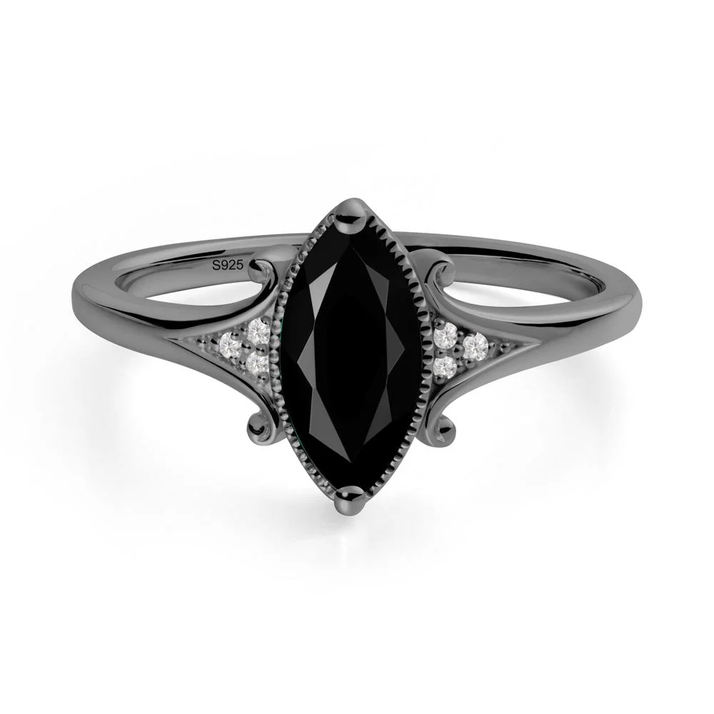 Marquise Black Spinel Milgrain Halo Ring - Image 2