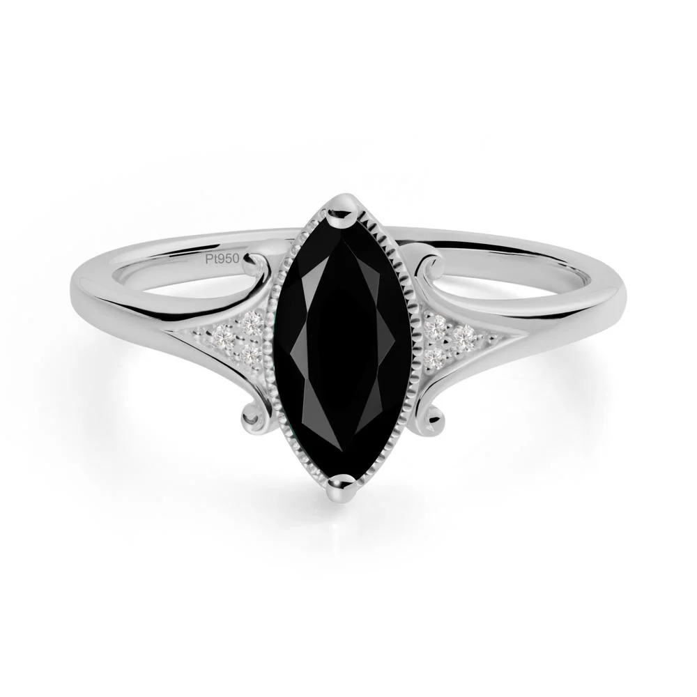 Marquise Black Spinel Milgrain Halo Ring - Image 3