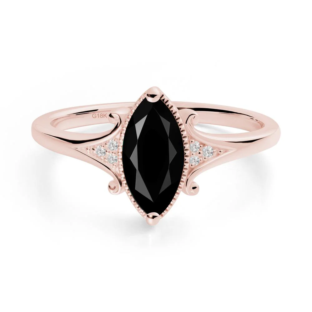 Marquise Black Spinel Milgrain Halo Ring - Image 4