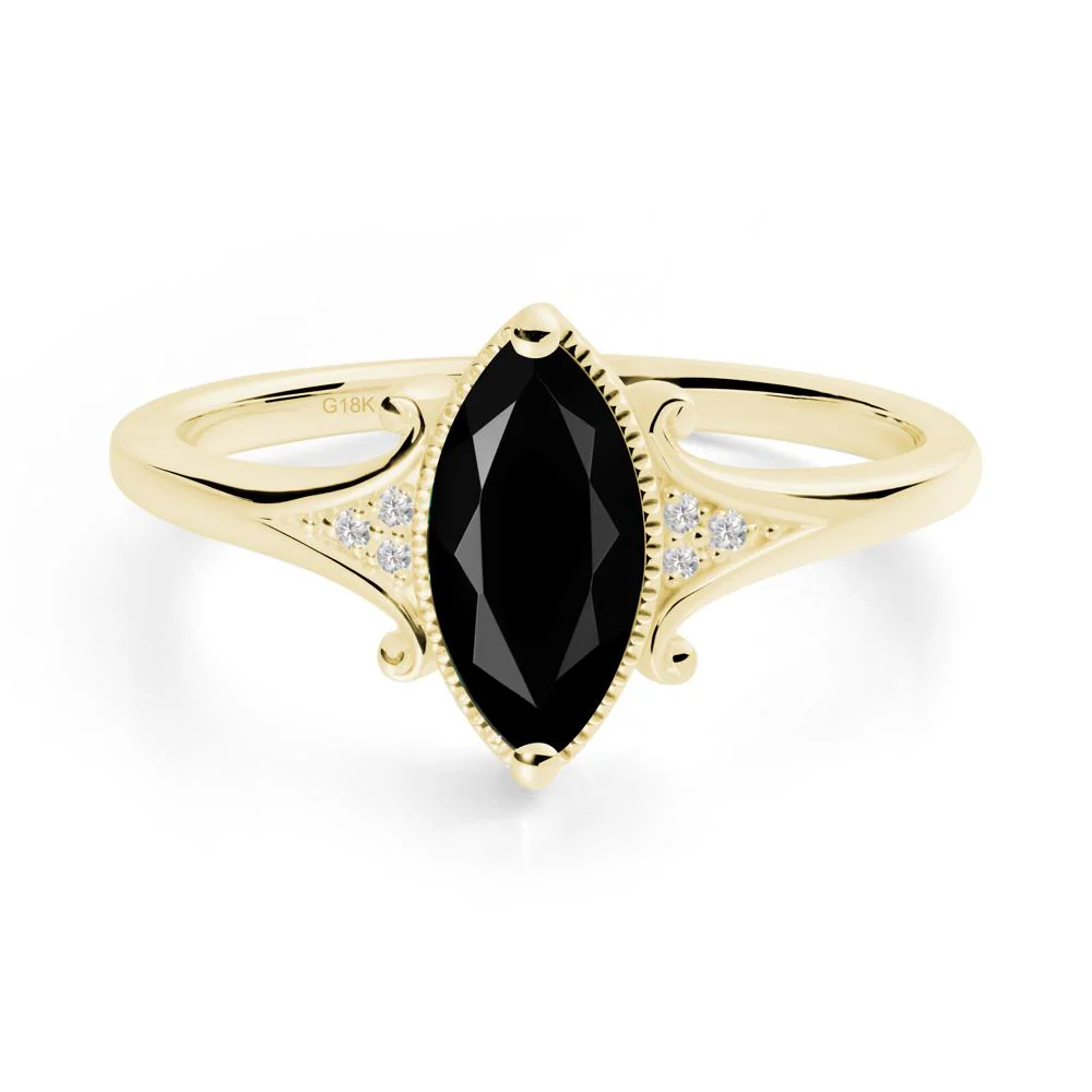 Marquise Black Spinel Milgrain Halo Ring - Image 5