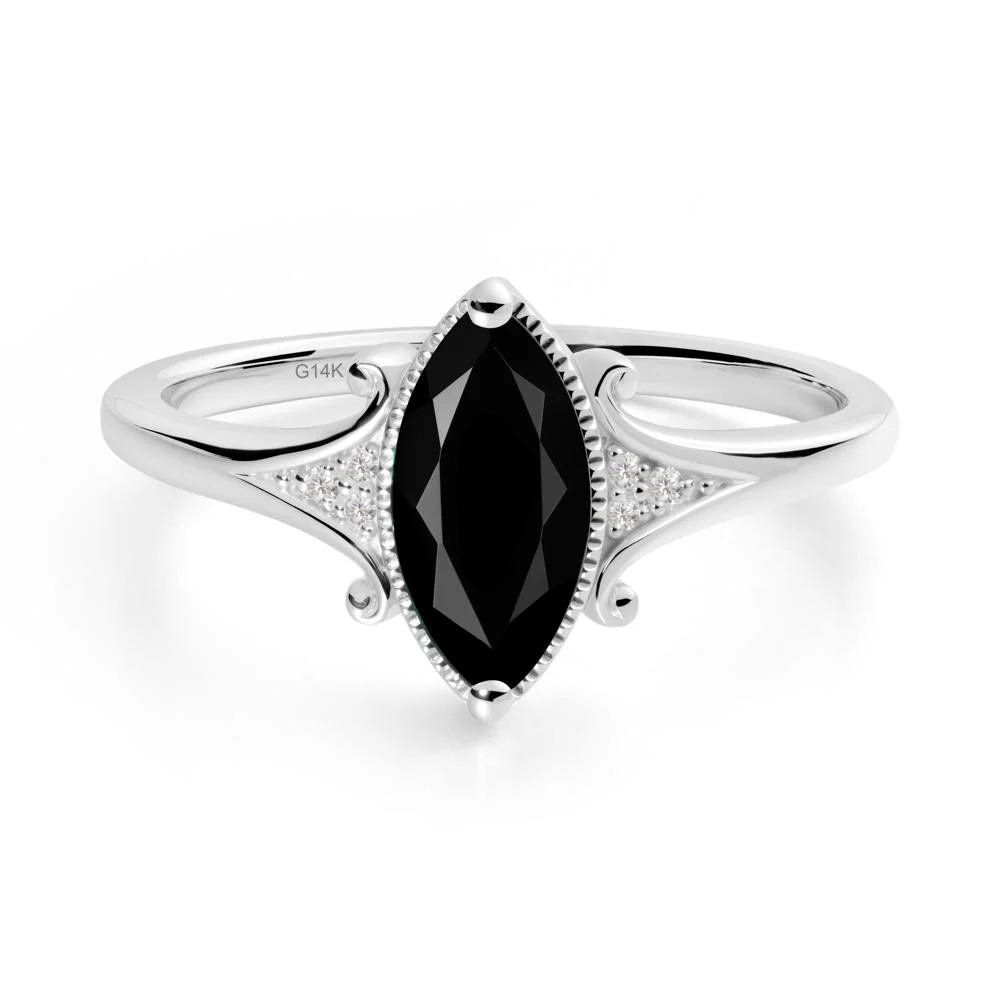 Marquise Black Spinel Milgrain Halo Ring - Image 6