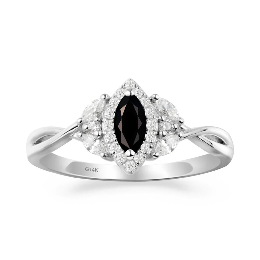 Marquise Black Spinel Ring with Twisted Band