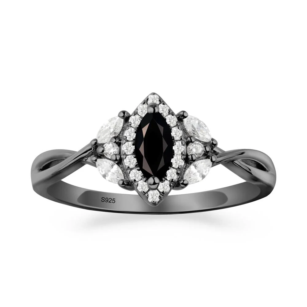 Marquise Black Spinel Ring with Twisted Band - Image 9