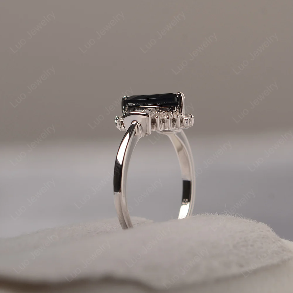 Black Spinel Marquise Sunburst Engagement Ring - Image 4