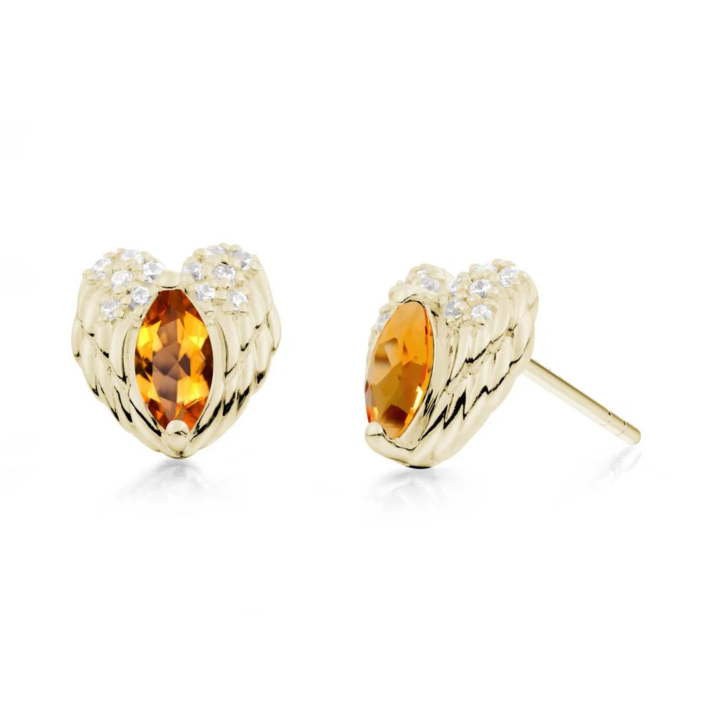Marquise Citrine Angel Wings Heart Stud Earrings
