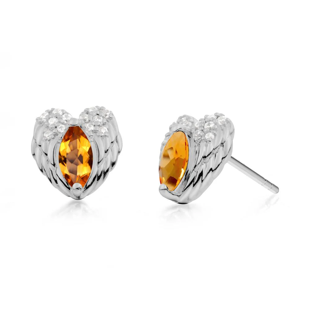 Marquise Citrine Angel Wings Heart Stud Earrings - Image 2