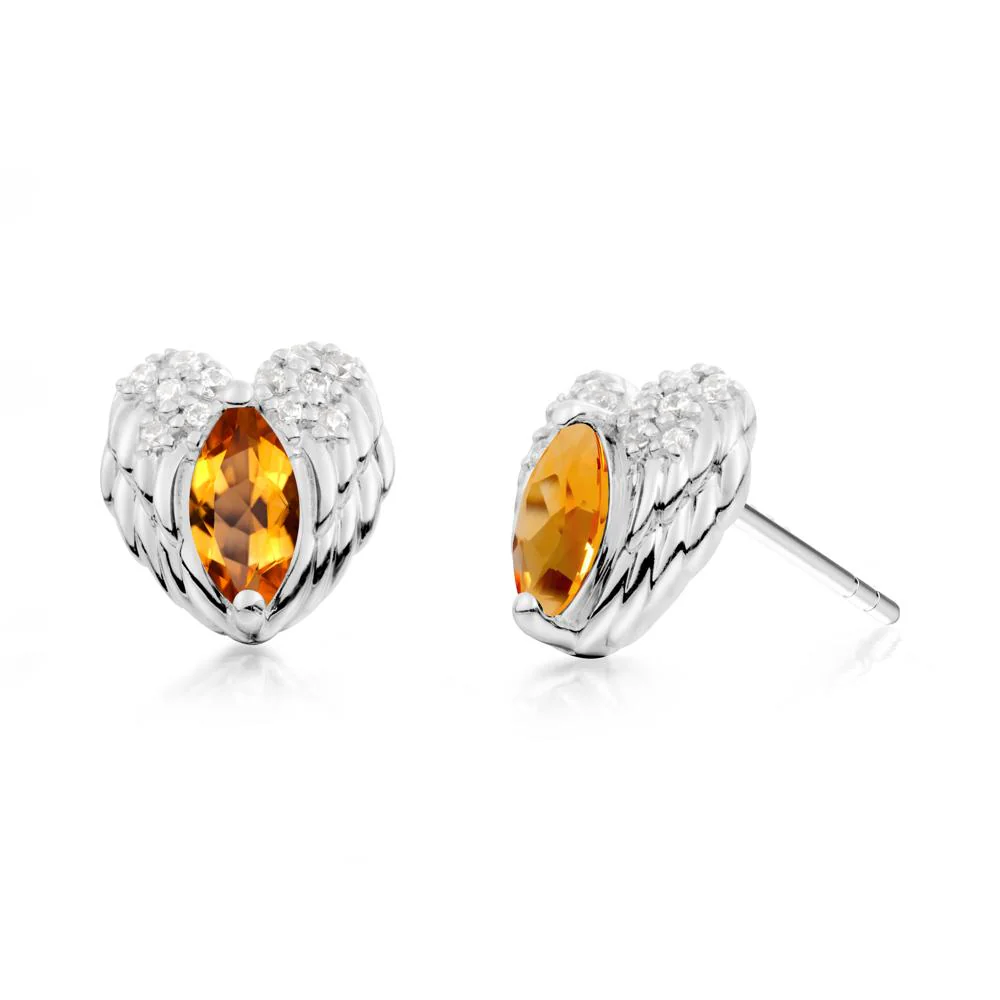 Marquise Citrine Angel Wings Heart Stud Earrings - Image 6