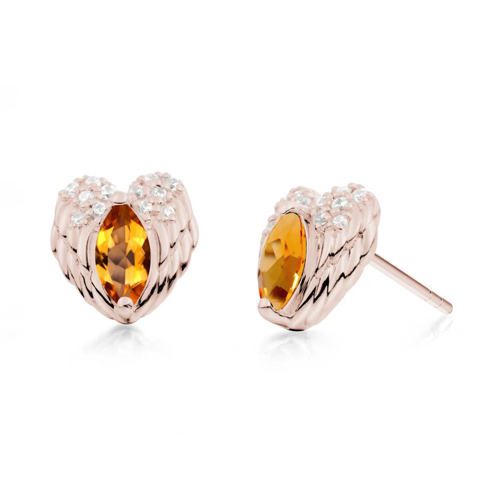 Marquise Citrine Angel Wings Heart Stud Earrings - Image 8