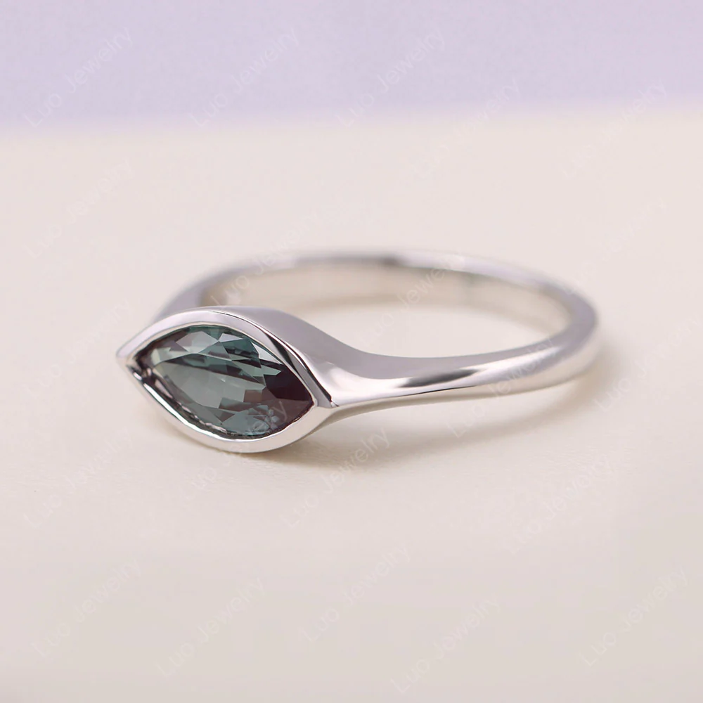 Marquise Cut Alexandrite Bezel Ring - Image 2