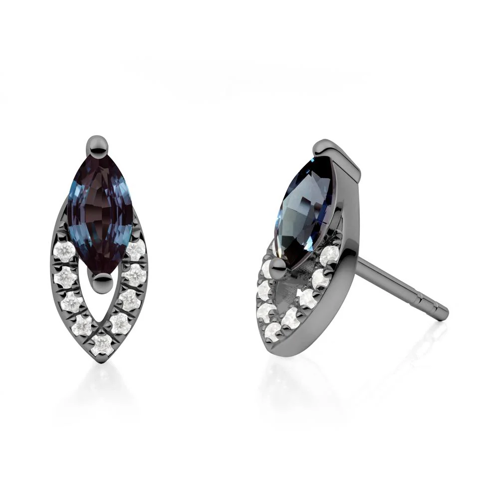 Marquise Cut Alexandrite Halo Stud Earrings - Image 7