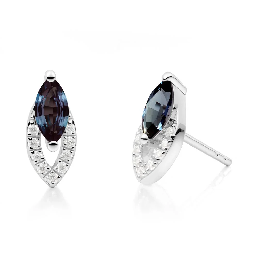 Marquise Cut Alexandrite Halo Stud Earrings - Image 9