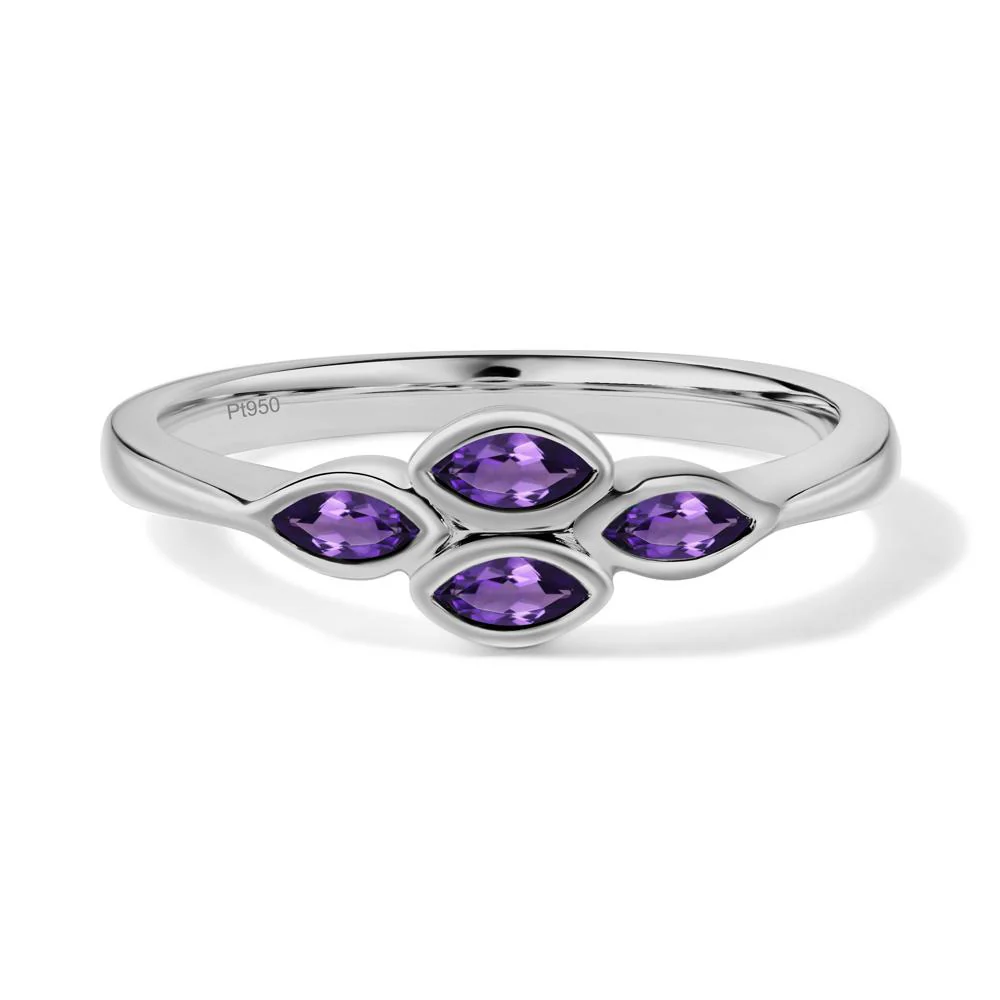 Marquise Cut Amethyst Bezel Cluster Ring - Image 4