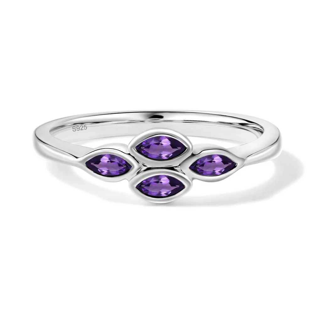 Marquise Cut Amethyst Bezel Cluster Ring - Image 9