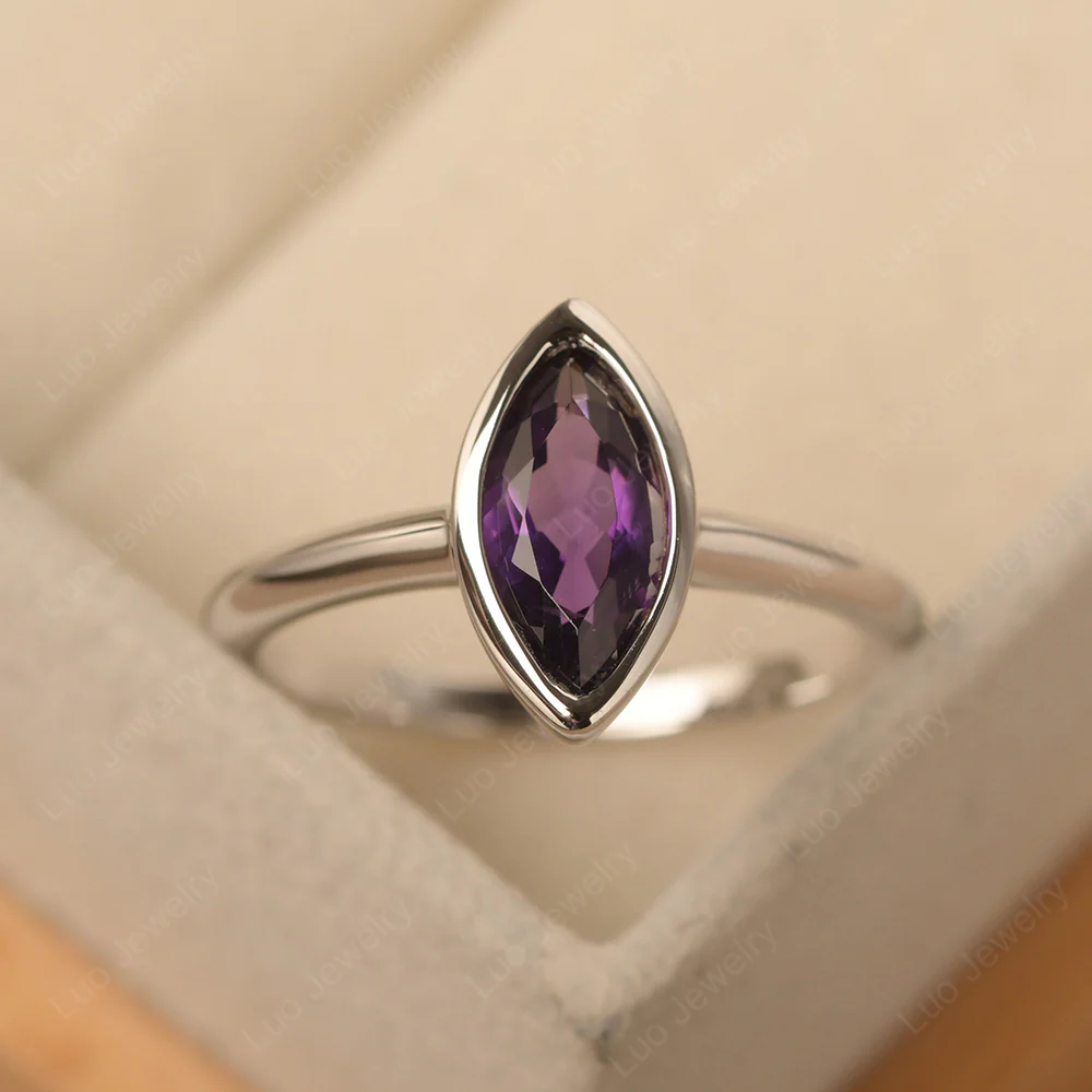 Marquise Cut Amethyst Bezel Set Ring