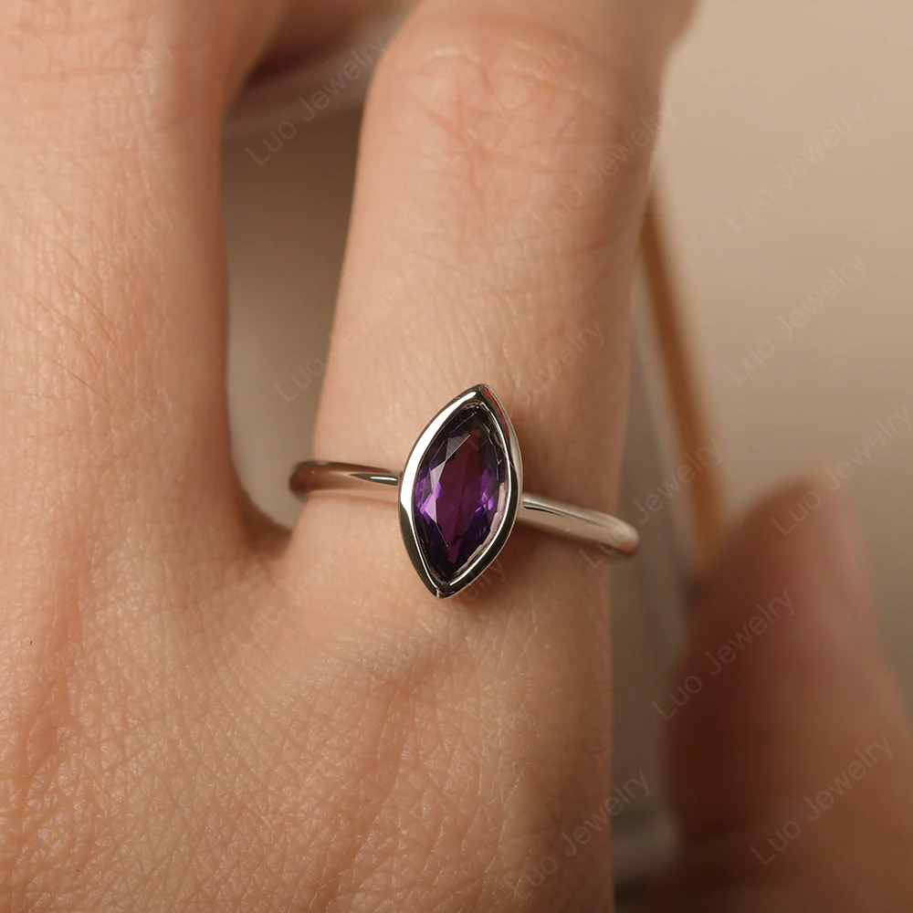 Marquise Cut Amethyst Bezel Set Ring - Image 5