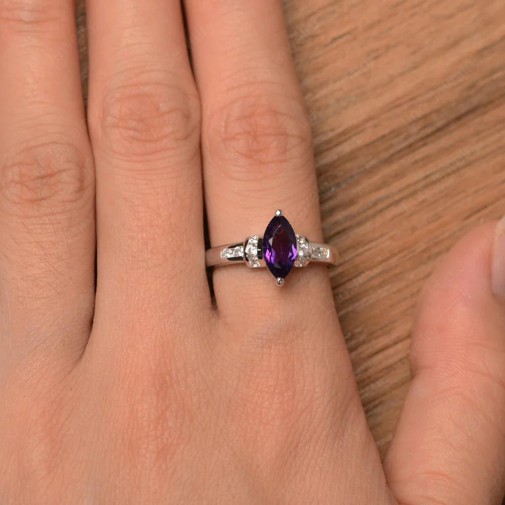 Marquise Cut Amethyst Engagement Ring - Image 4